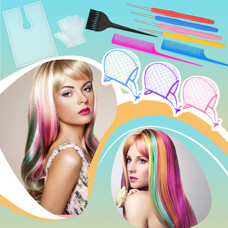 Yetene 27 Pcs Hair Highlighting and Coloring Kit Include 6 Highlight Cap for Hair Dying Coloring Frosting Caps 6 Dye Sha
