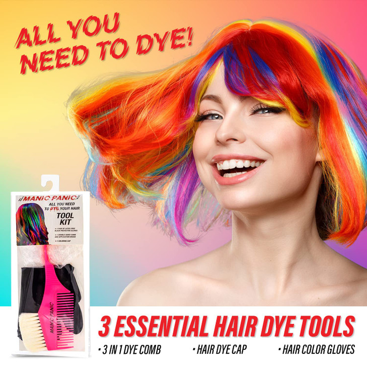 MANIC PANIC Dye Tool Kit Hair Dye Brush Comb Applicator Hair Cap LatexFree Gloves Reusable Easy to Clean Accessories for