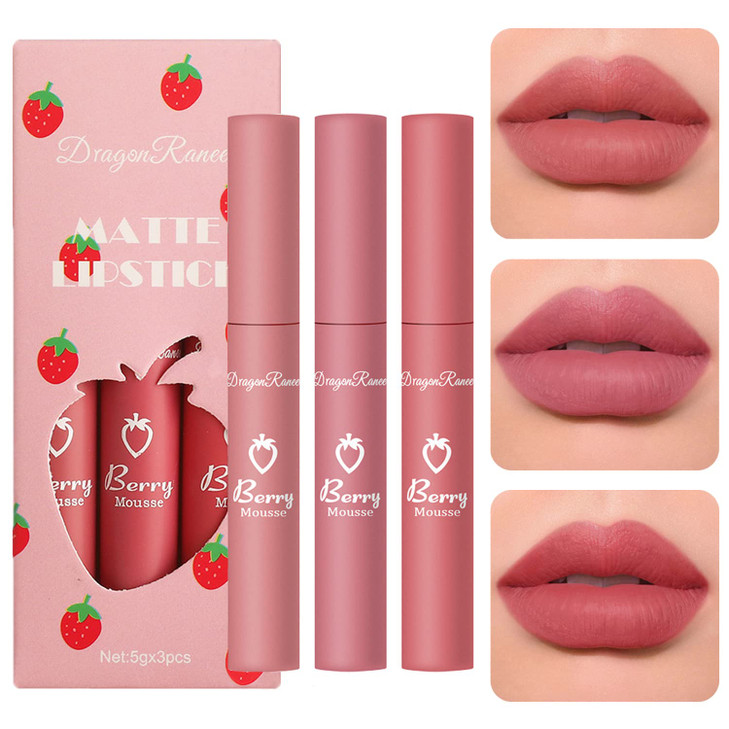Sulily 3Pcs Matte Liquid Lipstick Makeup, Red Lipstick Long Lasting High Impact Color for Women, Velvet Air Moisture Smooth Crayon Lip Stain, Non-Sti
