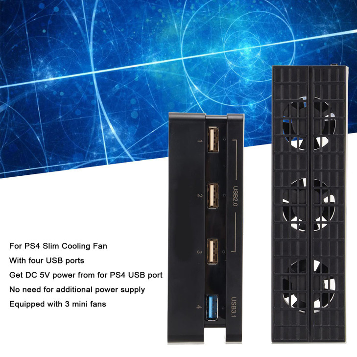 Cooling Fan and USB Hub for Slim,Automatic Temperature Sensor Controlled Cooler and 4-Port USB 2.0/3.1 Adapter Splitter for Slim Gaming Console