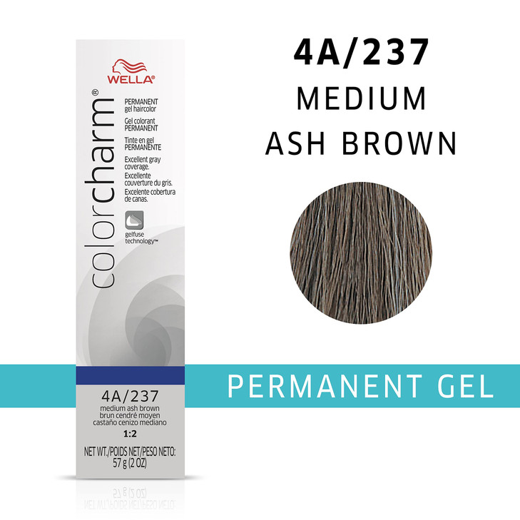 WELLA colorcharm Permanent Gel Haircolor With Long Lasting Gelfus Technology For Gray Coverage 4A Medium Ash Brown 2 oz