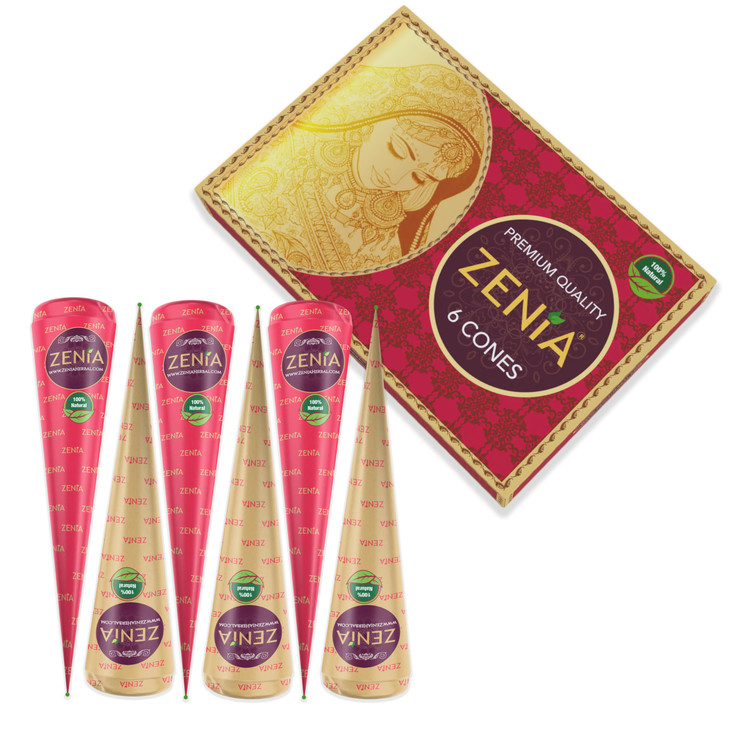 Zenia 6 Pack 100 Natural Ready to Use Henna Paste Hair Color Hair Dye Cones Reddish Brown Color