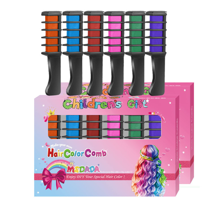 2 SetNew Hair Chalk Comb for Girls Kids Washable Temporary Hair Color Dye for Birthday Party Gift Cosplay DIY Christmas