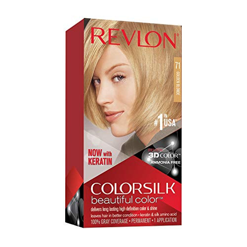 REVLON Colorsilk Beautiful Color Permanent Hair Color with 3D Gel Technology Keratin 100 Gray Coverage Hair Dye 71 Golde