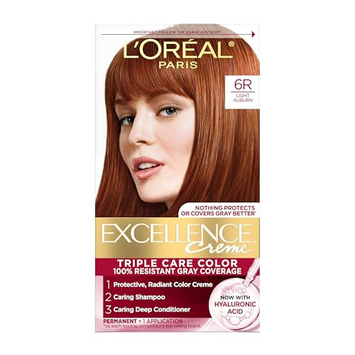 LOreal Paris Excellence Crme Permanent Hair Dye Triple Care Hair Color with Hyaluronic Acid for 100 Gray Coverage 6R Lig