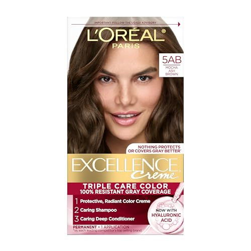 LOreal Paris Excellence Crme Permanent Hair Dye Triple Care Hair Color with Hyaluronic Acid for 100 Gray Coverage 5AB Mo