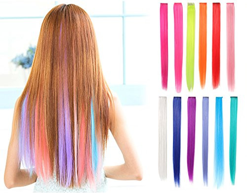 OneDor 23 Inch Colored Party Highlights Straight Hair Clip Extensions HeatResistant Synthetic Hair Extensions in Multipl