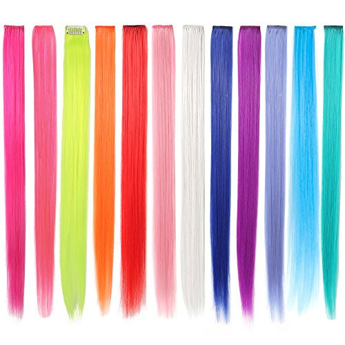 OneDor 23 Inch Colored Party Highlights Straight Hair Clip Extensions HeatResistant Synthetic Hair Extensions in Multipl