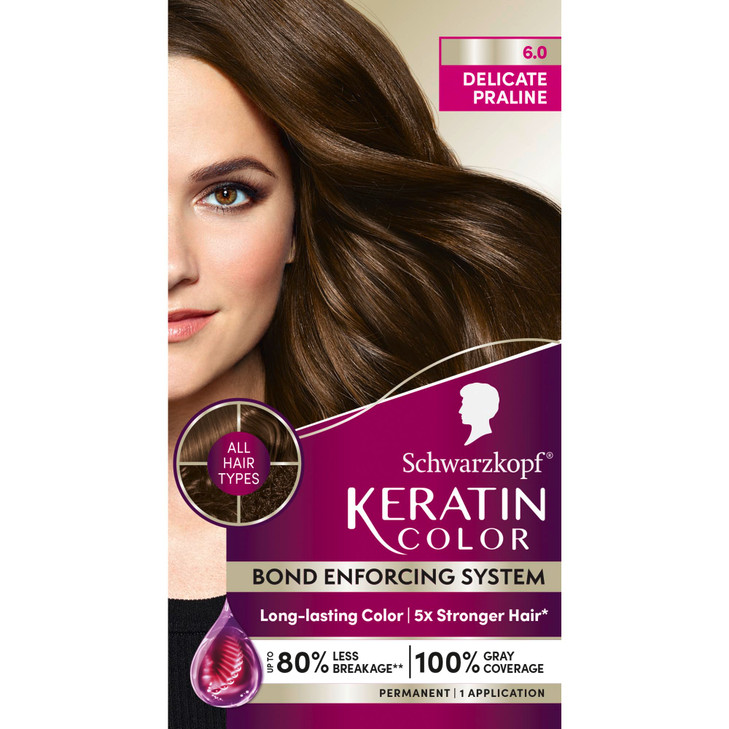 Schwarzkopf Keratin Permanent Hair Dye Cream 60 Delicate Praline Professional Quality Color for Up to 100 Gray Coverage