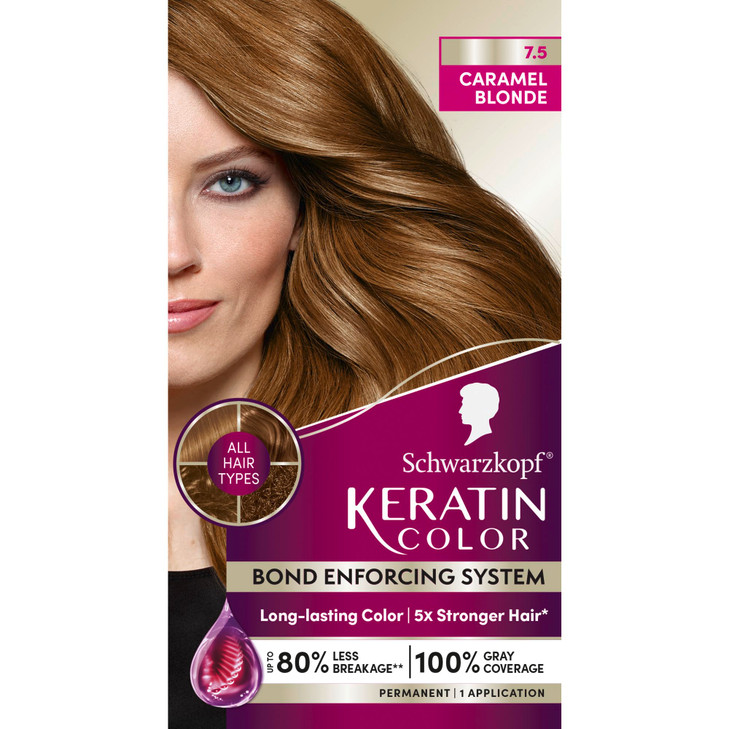Schwarzkopf Keratin Permanent Hair Dye Cream 75 Caramel Blonde Professional Quality Color for Up to 100 Gray Coverage Bo