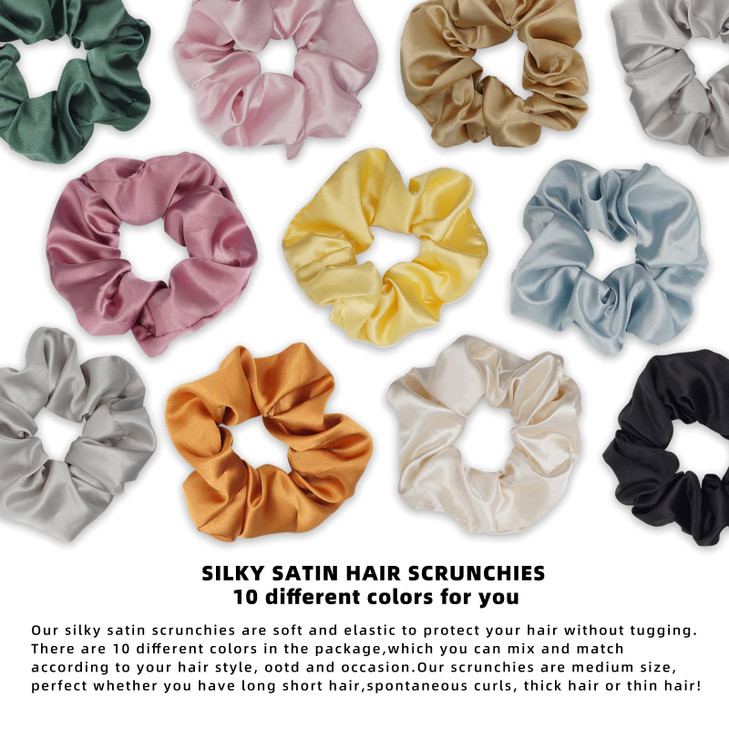 10 Packs Hair Ties Silky Satin Scrunchies for Women Girls Hair Elastic Bands Ponytail Holder Soft Hair Accessories