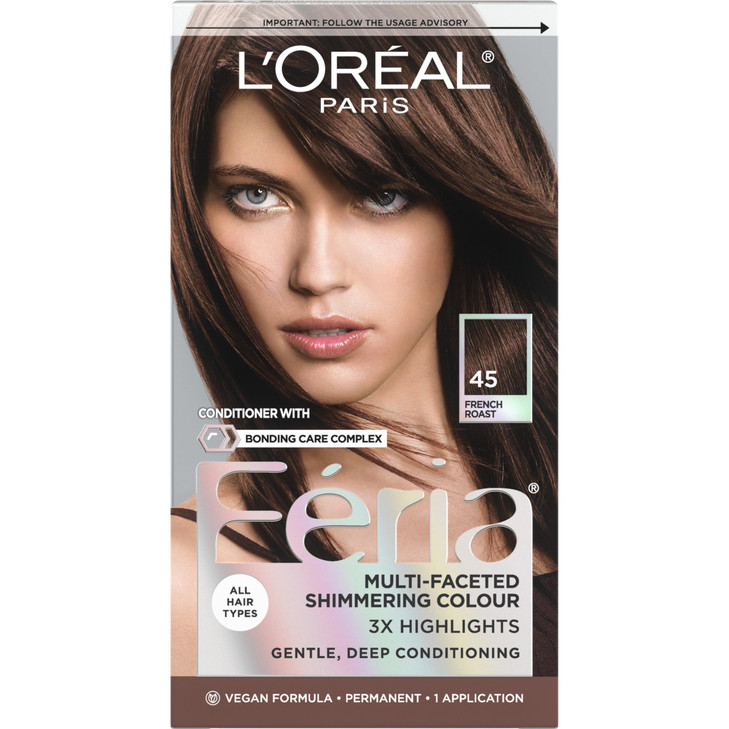 LOreal Paris Feria MultiFaceted Shimmering Permanent Hair Color 45 French Roast Deep Bronzed Brown Pack of 1 Hair Dye Ki