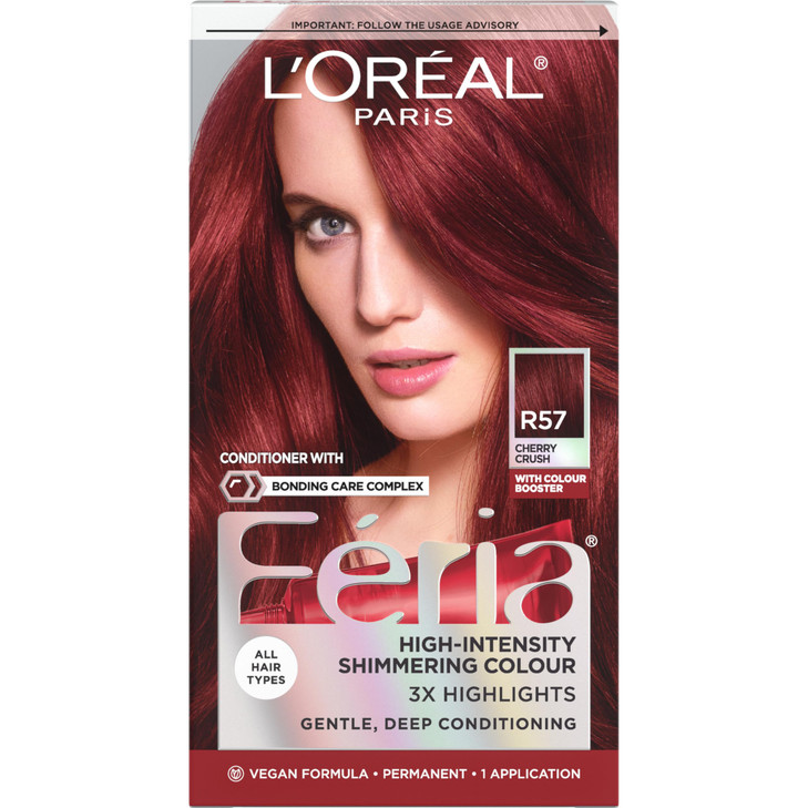 LOreal Paris Feria MultiFaceted Shimmering Permanent Hair Color R57 Cherry Crush Intense Medium Auburn Pack of 1 Hair Dy