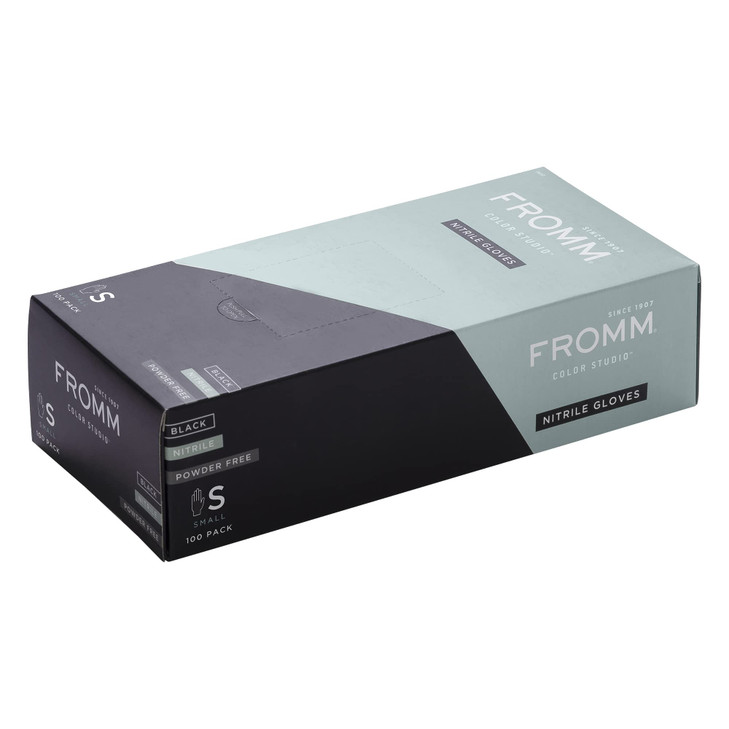 Fromm Color Studio Disposable Powder Free Nitrile Gloves for Hair Salon Small Black Color Hide Stains for Hair Coloring