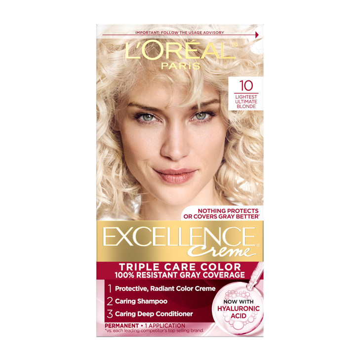 LOreal Paris Excellence Crme Permanent Hair Dye Triple Care Hair Color with Hyaluronic Acid for 100 Gray Coverage 10 Lig