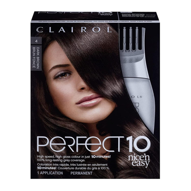 Clairol Nicen Easy Perfect 10 Permanent Hair Dye 4 Dark Brown Hair Color Pack of 1