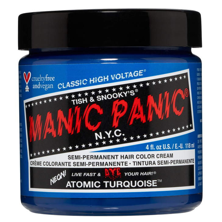 MANIC PANIC Classic Atomic Turquoise Semi Permanent Hair Color Neon Aqua Blue Hair Dye for Women Men That Lasts 46 Weeks