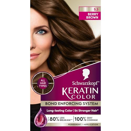 Schwarzkopf Keratin Permanent Hair Dye Cream 53 Berry Brown Professional Quality Color for Up to 100 Gray Coverage Bond