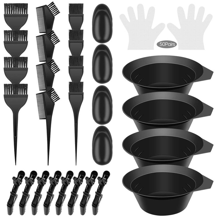 IRCHLYN Hair Dye Brush and Bowl Set Hair Dye Kit Hair Tint Dying Coloring Tool Hair Dye Comb with Ears Covers Hairdressi