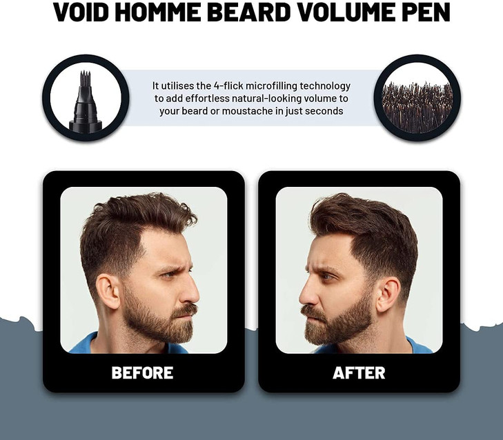 VOID Homme Beard Filler for Men Dark Brown with Beard Brush Instant Beard Pen Filler Pen for Full Beards Quickly Beard P