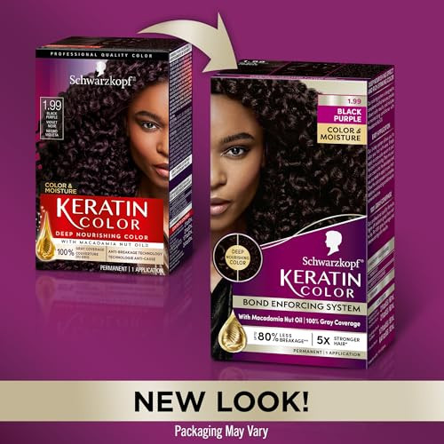 Schwarzkopf Keratin Color Permanent Hair Color 199 Black Purple 1 Application Professionally Inspired Permanent Hair Dye