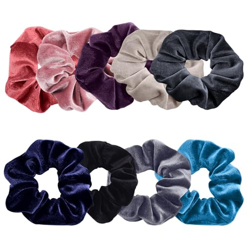Rebecca Malone Velvet Scrunchies for Women, 9-PCs Elastic Thick Scrunchies for Hair Sleep, Large Hair Bands, Girls Hair Styling Accessories, Soft Pon