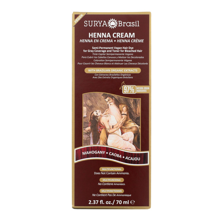 Surya Brasil Henna Cream Mahogany 97 Natural Ingredients Vegan CrueltyFree EcoFriendly SemiPermanent Hair Color Deep Hyd