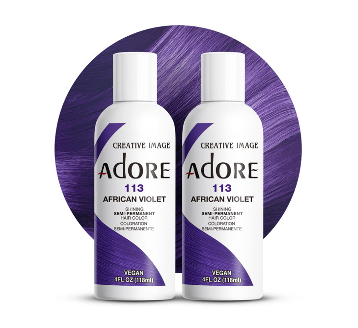 Adore Semi Permanent Hair Color 113 African Violet 2 Pack Vegan CrueltyFree Purple Hair Dye No Ammonia No Peroxide No Al