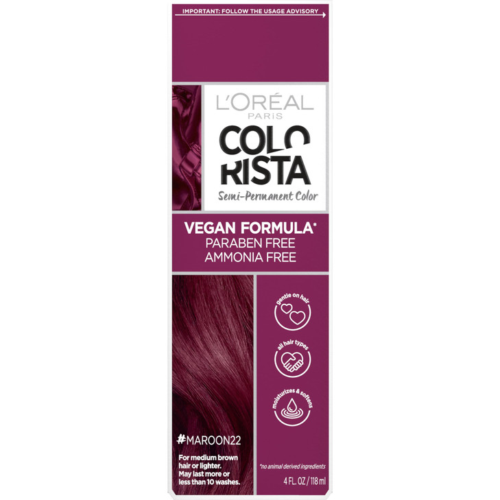 LOreal Paris Colorista Semi Permanent Hair Color for Brunettes Color Depositing Hair Mask Formula Maroon