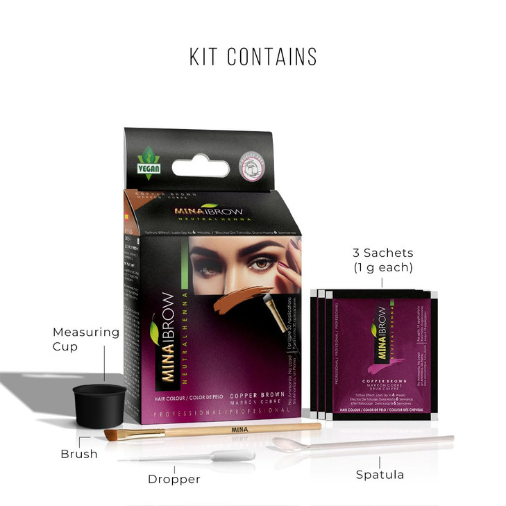 MINA iBrow Henna Hair Color Tint Kit with Brush Combo Pack Covers Gray HairLasts up to 6 weeks No Ammonia No Lead Vegan