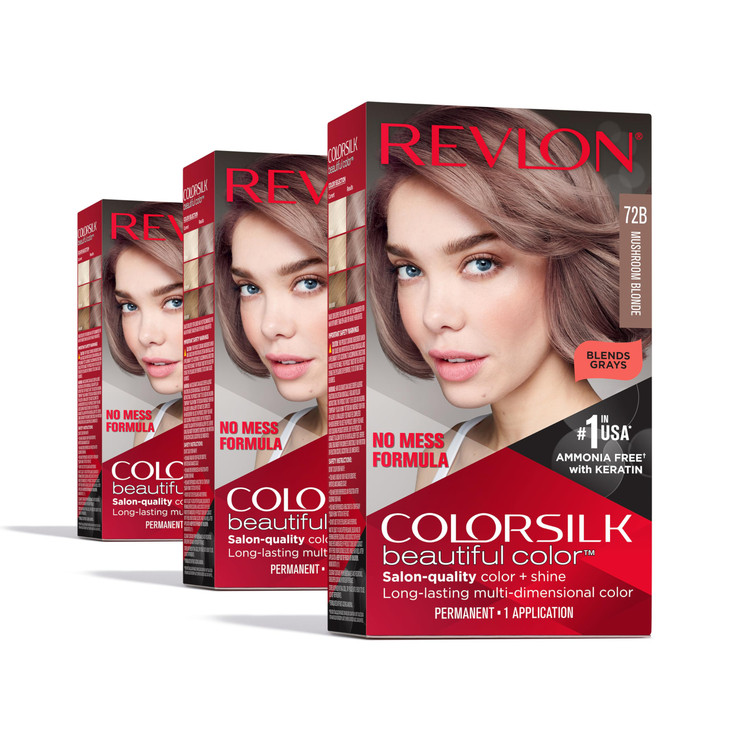 Revlon Colorsilk Beautiful Color Permanent Hair Color OLD VERSION 72B Mushroom Blonde Pack of 3