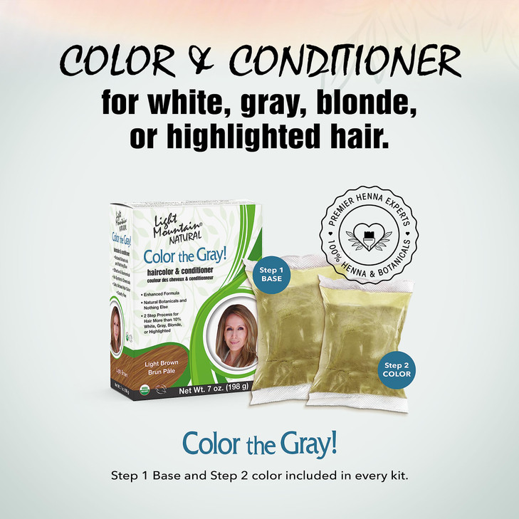 Light Mountain Henna Hair Color Conditioner Color the Gray Light Brown Hair Dye for MenWomen 2Step ChemicalFree SemiPerm