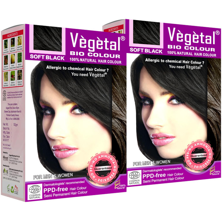 Vegetal Bio Hair Color Black 50g Pack of 2 Experience Black Hair Dye for Unisex AmmoniaFree PPDFree Organic Safe and Eff