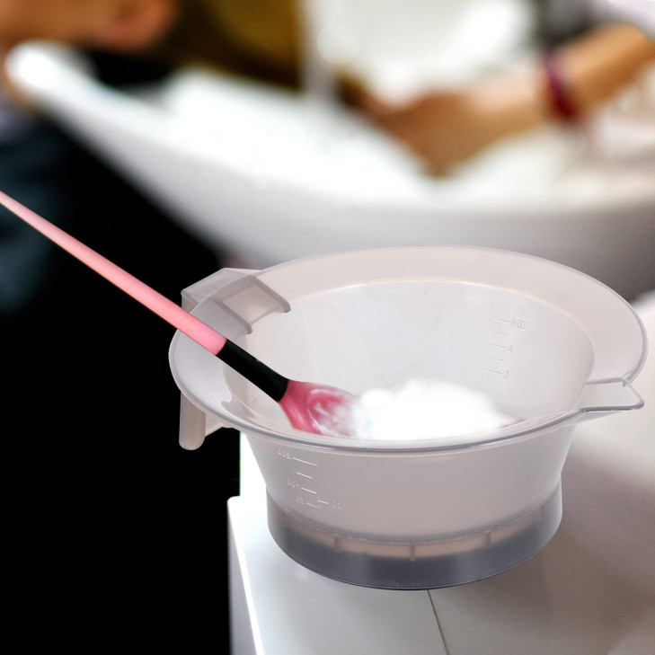 KALLORY Hair Color Bowls with Handle 3 Pcs Plastic Hair Dye Mixing Bowls for Salon and Home Use Precise Measurement Stac