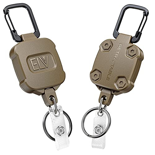 2 Pack ELV Self Retractable ID Badge Holder Key Reel Heavy Duty 32 Inches Cord Carabiner Key Chain Keychain Hold Up to 1