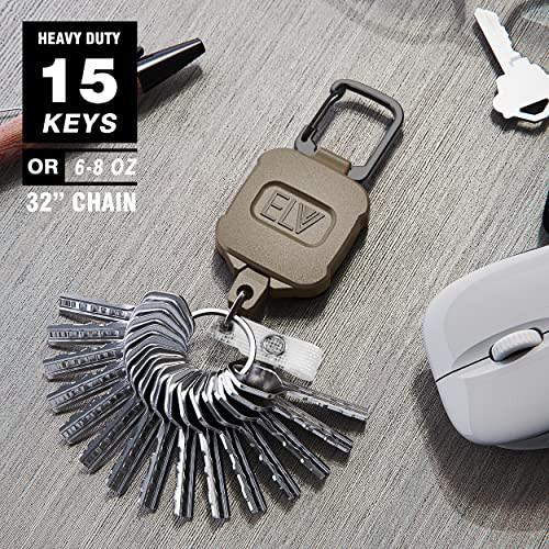 2 Pack ELV Self Retractable ID Badge Holder Key Reel Heavy Duty 32 Inches Cord Carabiner Key Chain Keychain Hold Up to 1