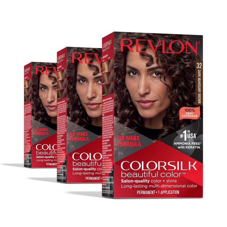 Revlon Colorsilk Beautiful Color Permanent Hair Color OLD VERSION 32 Dark Mahogany Brown Pack of 3