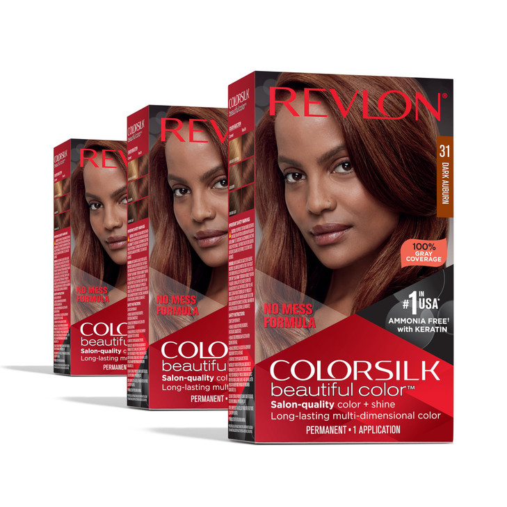 Revlon Colorsilk Beautiful Color Permanent Hair Color OLD VERSION 31 Dark Auburn Pack of 3