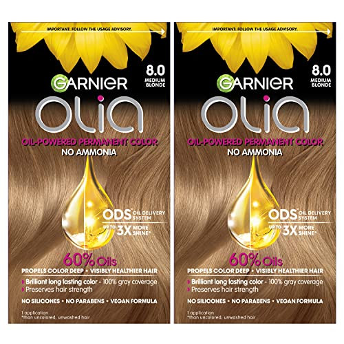 Garnier Hair Color Olia AmmoniaFree Brilliant Color OilRich Permanent Hair Dye 80 Medium Blonde 2 Count Packaging May Va