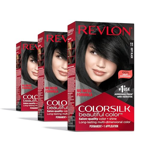 Revlon Colorsilk Beautiful Color Permanent Hair Color OLD VERSION 11 Soft Black Pack of 3