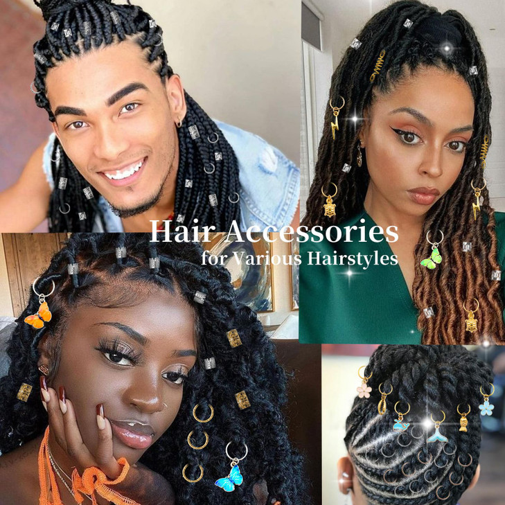 245PCS Luxurious Gold Hair Jewelry - Dreadlock Accessories, Beads for Braids, Loc Jewelry for Women, Charms, Cuffs, Rings - Versatile Decorations for