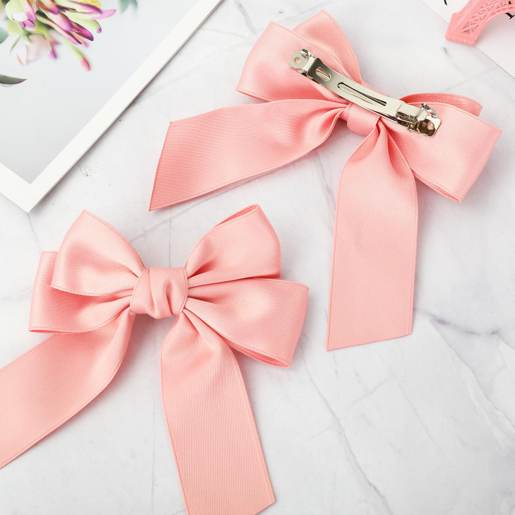 Whaline 4Pcs Hair Bows for Women Girls Hair Clips Cute Pink Ribbon Hair Barrette Hair Pieces for Women Hair Accessories Party Supplies