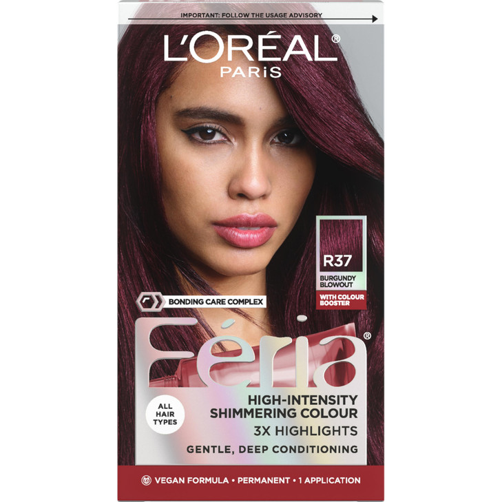 LOreal Paris Feria MultiFaceted Shimmering Permanent Hair Color R37 Blowout Burgundy Deep Burgundy Pack of 1 Hair Dye