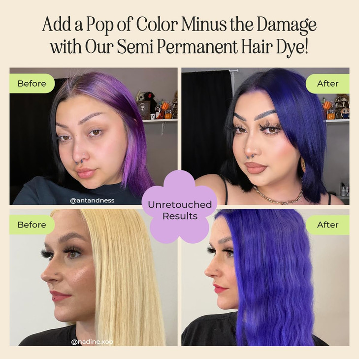 INH Semi Permanent Hair Color Color Depositing Conditioner Amethyst Dark Purple Hair Dye No Bleach No Peroxide Temporary