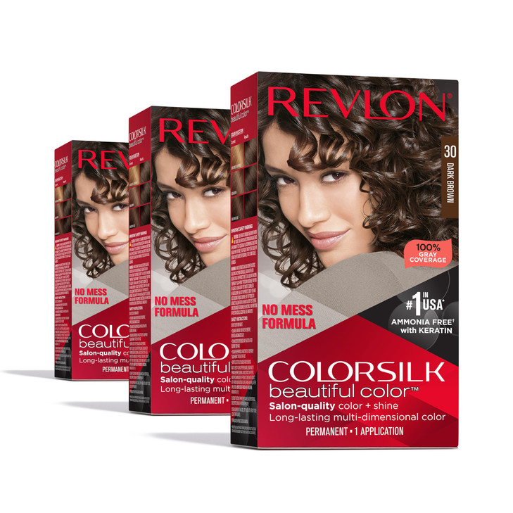 Revlon Colorsilk Beautiful Color Permanent Hair Color OLD VERSION 30 Dark Brown Pack of 3