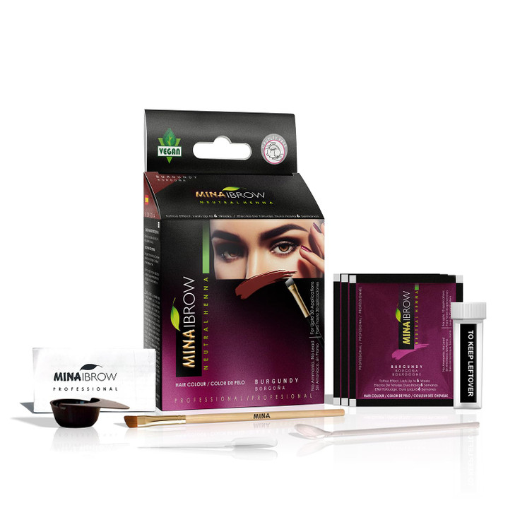 MINA iBrow Henna Hair Color Professional Tint Kit with Brush Combo Pack Covers Gray HairLasts up to 6 weeks No Ammonia N