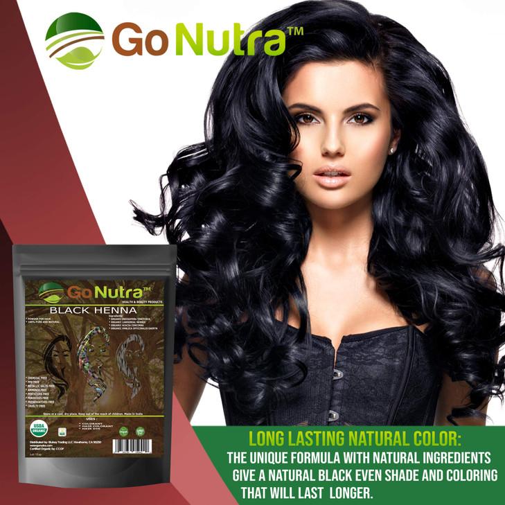 Go Nutra Black Henna Powder Organic 8 oz Natural Black Hair Dye Black Henna Hair Dye Beard Dye 226 grams