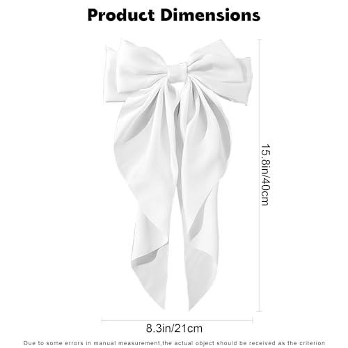 AEGYPIUS Hair Clip, Big White Satin Butterfly Bow for Women and Girls - Elegant Hair Ribbon Clip with Long Tail - Large Bowknot Design - Aesthetic Ha