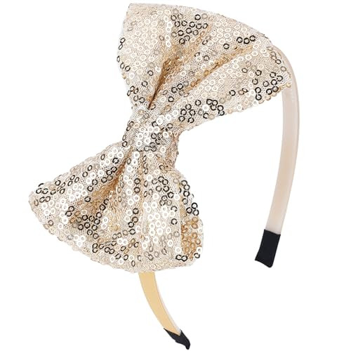 EYEOO Bow Headband Cute Sequin Big Bow Hair Decoration for Kids Baby Girls Gold Plastic Hair Bands Fashion Headwear with Teeth Non Slip Thick Thin Ha