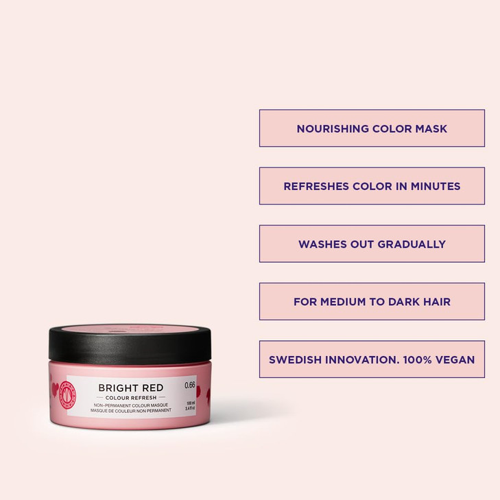 Maria Nila Colour Refresh Bright Red 34 Fl Oz Red Hair Mask SemiPermanent Pigments 100 Vegan SulfateParaben free